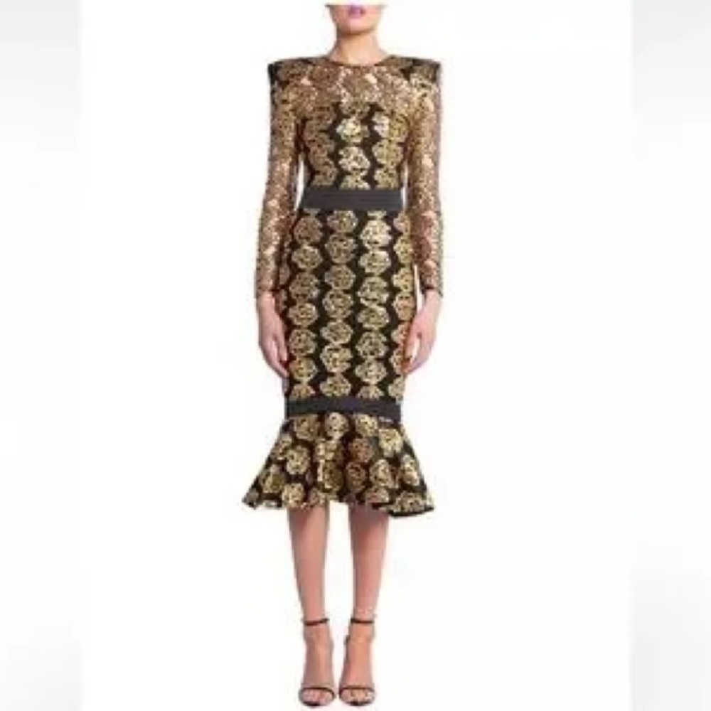 Zhivago Gold and Black Long Sleeve Dress